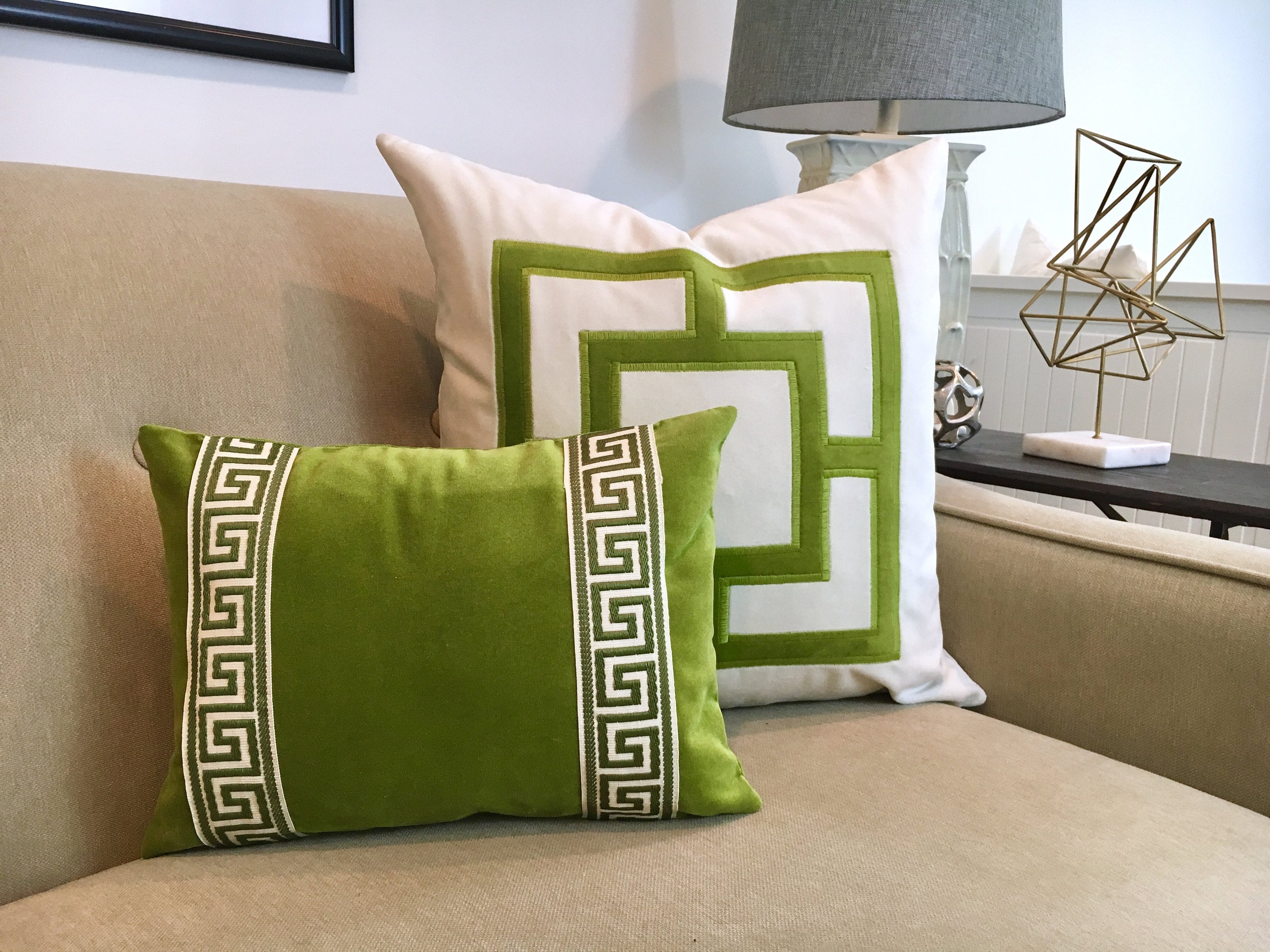 Lime Green Pillow Cover Green Velvet Pillow Cover with Navy Etsy