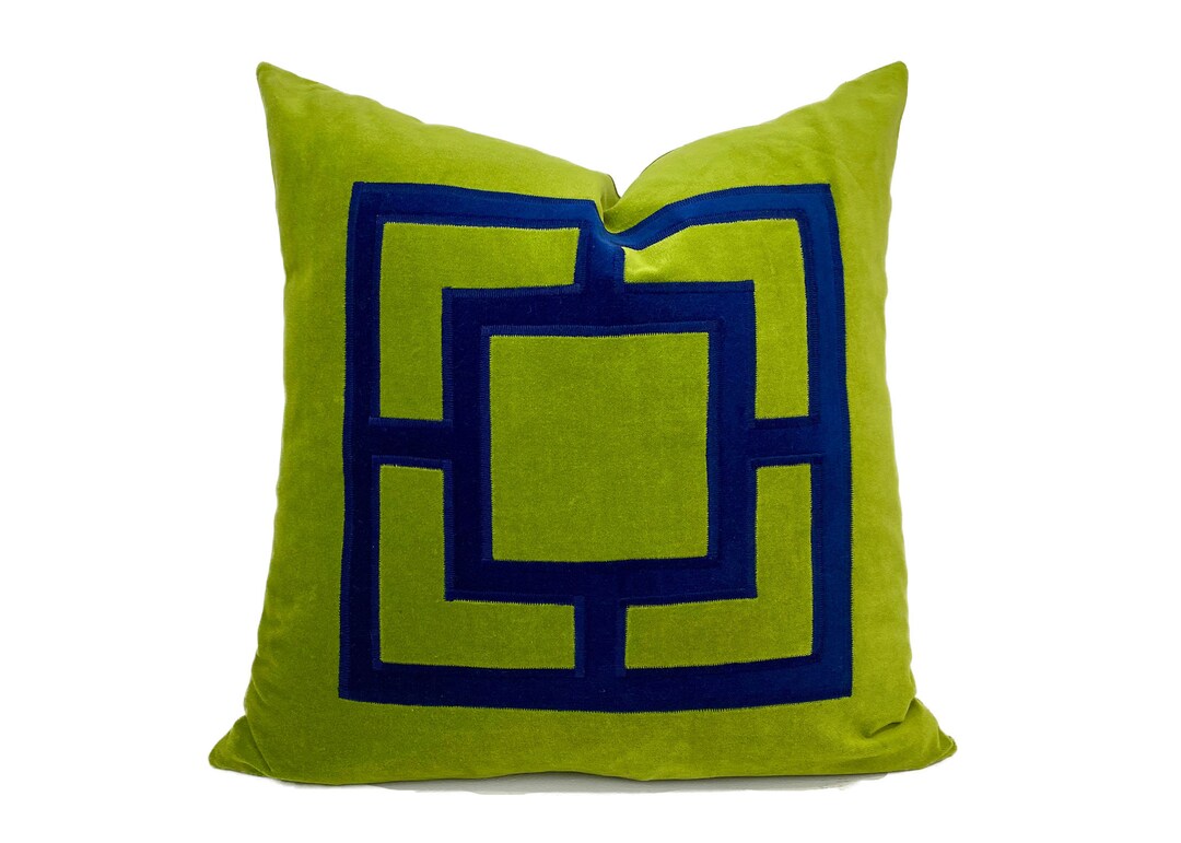 Lime Green Pillow Cover Green Velvet Pillow Cover With Navy Etsy