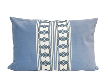 Light Blue Lumbar Pillow Cover with Hexagon Trim - SELECT TRIM COLOR