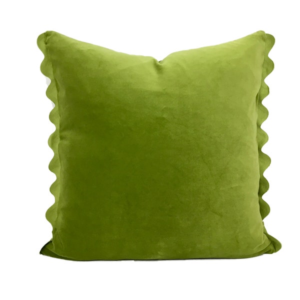 Lime Green Velvet Pillow Cover with Ric Rac Trim