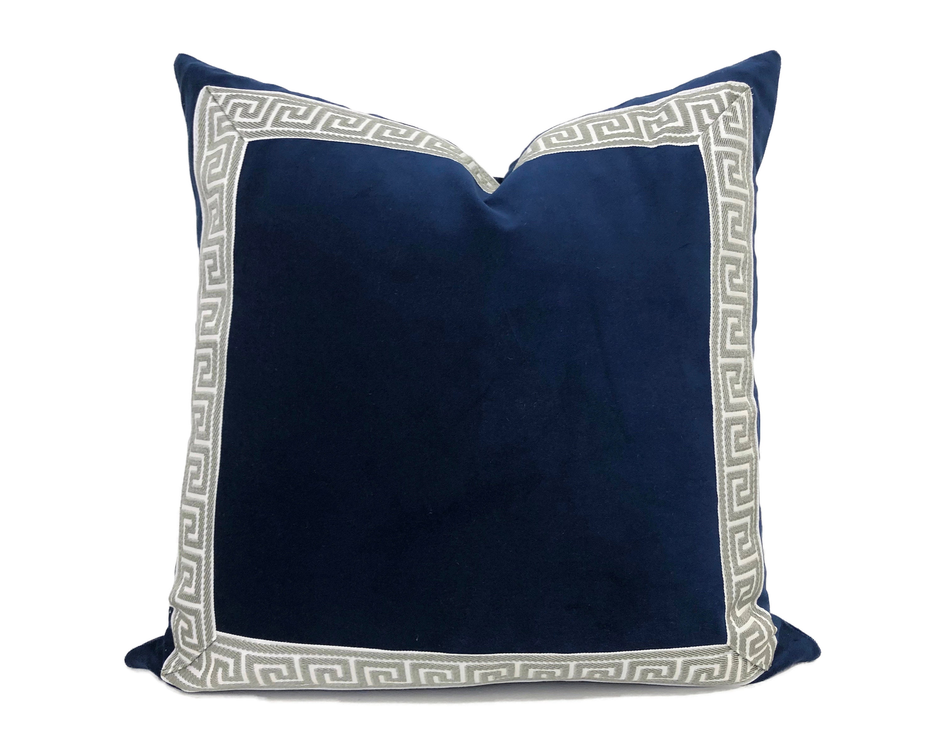 navy greek key pillow