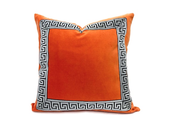 Orange And White Greek Key Decorative Throw Pillow Cover Orange And White Greek Key Decorative Throw Pillow Cover