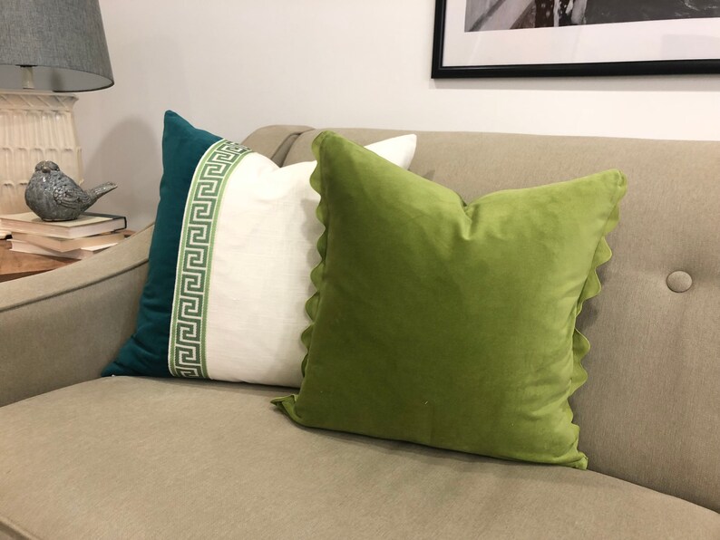 Lime Green Velvet Pillow Cover With Ric Rac Trim Etsy
