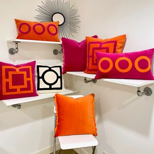 Orange and Fuchsia Pink Square Applique Pillow Cover image 5