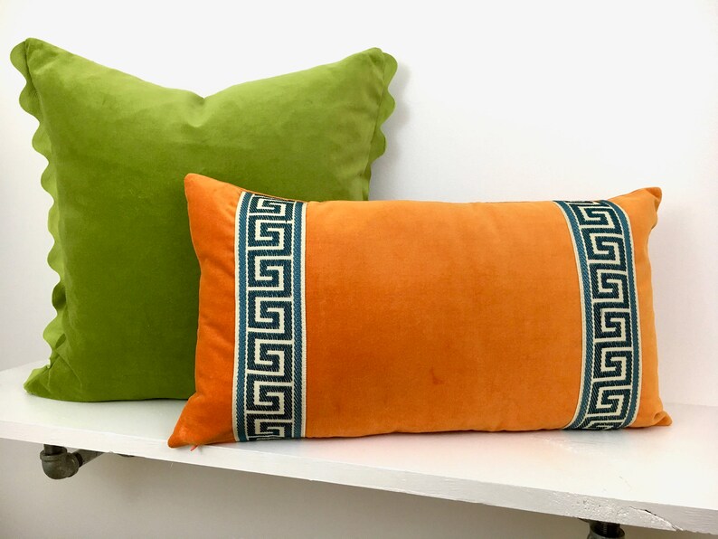 Lime Green Velvet Pillow Cover With Ric Rac Trim Etsy