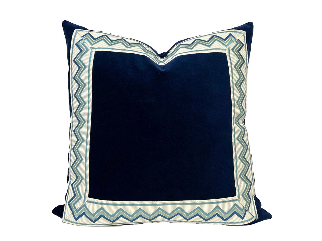 Navy Blue Pillow Cover With Zig Zag Trim SELECT TRIM COLOR Etsy