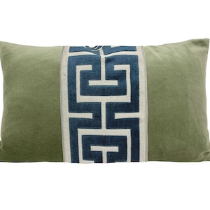 Sage Green Velvet Lumbar Pillow Cover With Large Greek Key Trim SELECT TRIM COLOR Etsy
