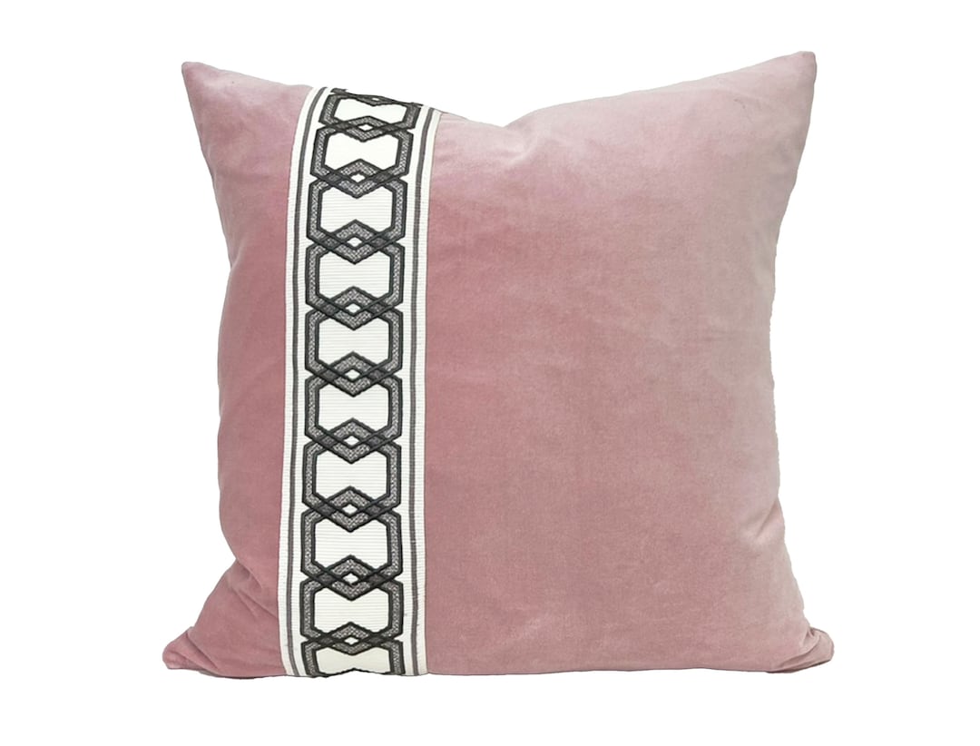 Light Pink Velvet Pillow Cover With Hexagon Trim Ballerina Etsy