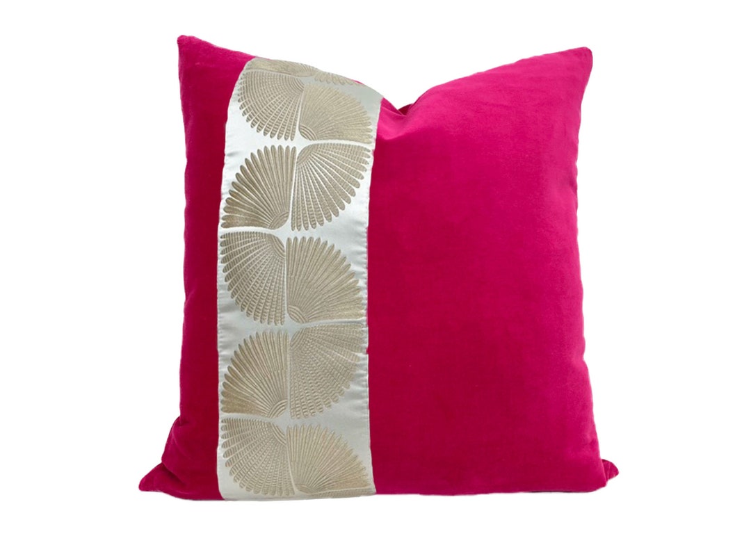 Fuchsia Velvet Pillow Cover With Wings Trim Select WHITE or GRAY Trim
