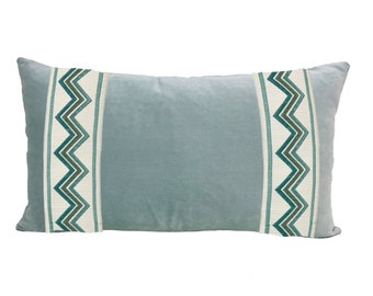 Aqua Mist Lumbar Pillow Cover with Zig Zag Trim - SELECT TRIM COLOR