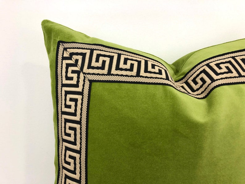 Lime Green Velvet Pillow Cover With Greek Key Shown With Etsy