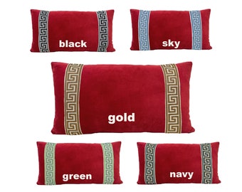 Red Velvet Lumbar Pillow Cover with Greek Key Trim - SELECT TRIM COLOR