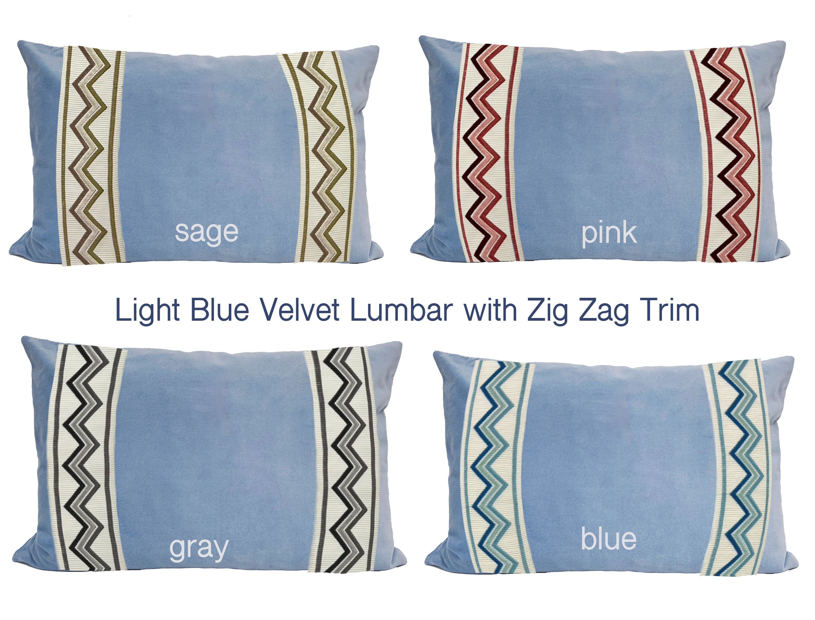 Light Blue Lumbar Pillow Cover With Zig Zag Trim SELECT TRIM COLOR Etsy Canada