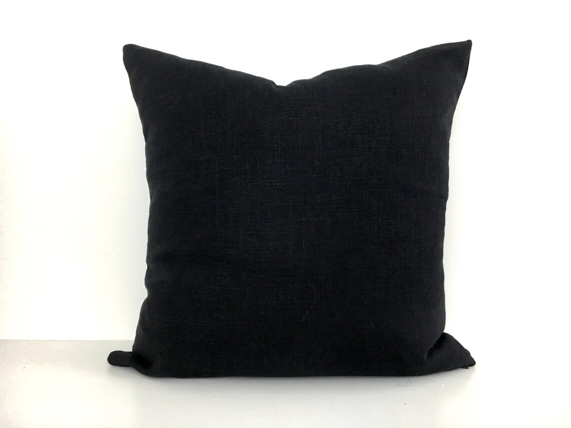 Black Linen Pillow Cover with Green Ribbon and Black Greek Key Etsy