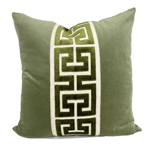 Sage Green Square Velvet Pillow Cover with Large Greek Key SELECT TRIM COLOR Green