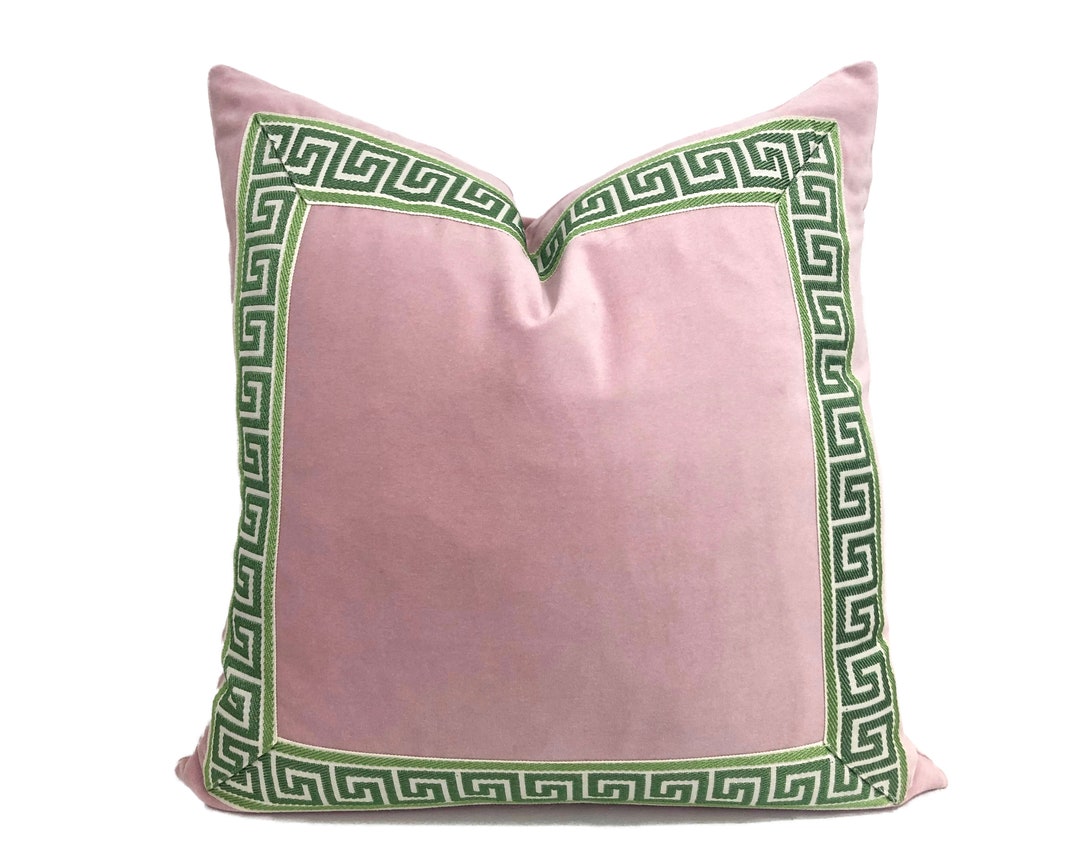 Light Pink Velvet Pillow Cover With Greek Key Trim SELECT TRIM COLOR Etsy
