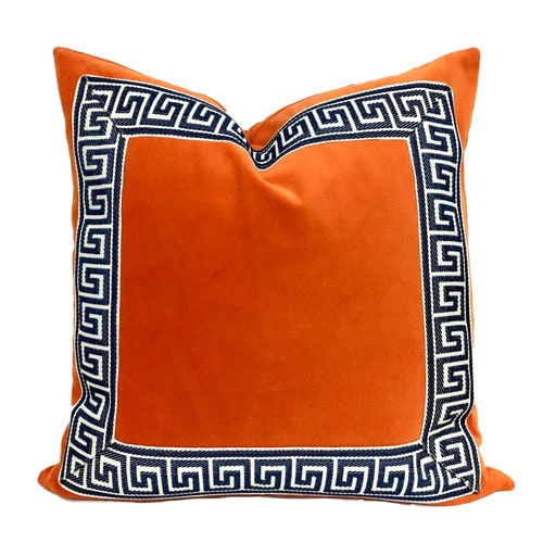 Lime Green Velvet Pillow Cover With Greek Key Trim Shown Etsy