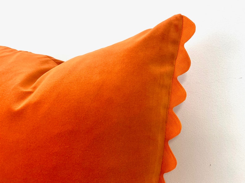 Orange Pillow Cover Orange Velvet PIllow Cover with Ric Rac Trim image 4