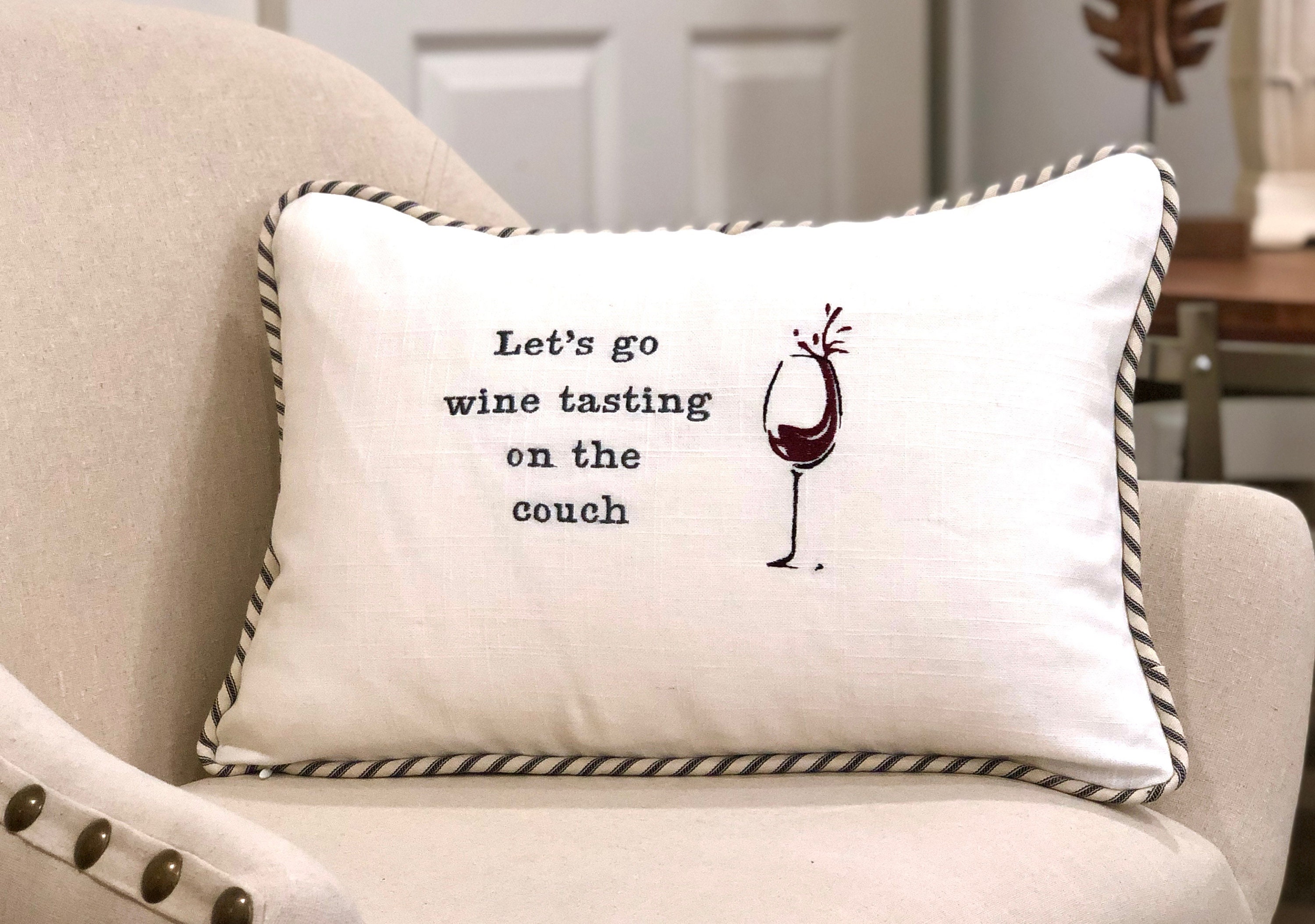 Wine Tasting Pillow Linen Pillow with Wine Glass Etsy