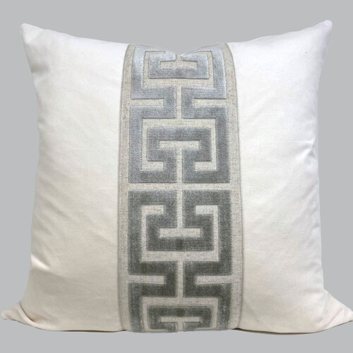 Off White Velvet Pillow Cover With Large Greek Key Shown Etsy