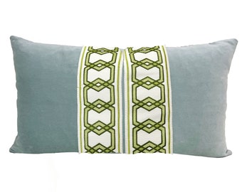 Mist Lumbar Pillow Cover with Hexagon Trim - SELECT TRIM COLOR