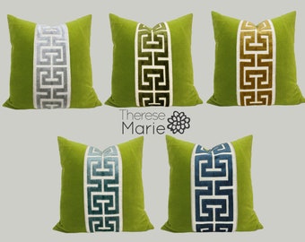 Lime Green Pillow Cover with Large Greek Key  - SELECT TRIM COLOR