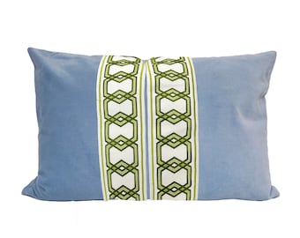 Light Blue Lumbar Pillow Cover with Hexagon Trim - SELECT TRIM COLOR