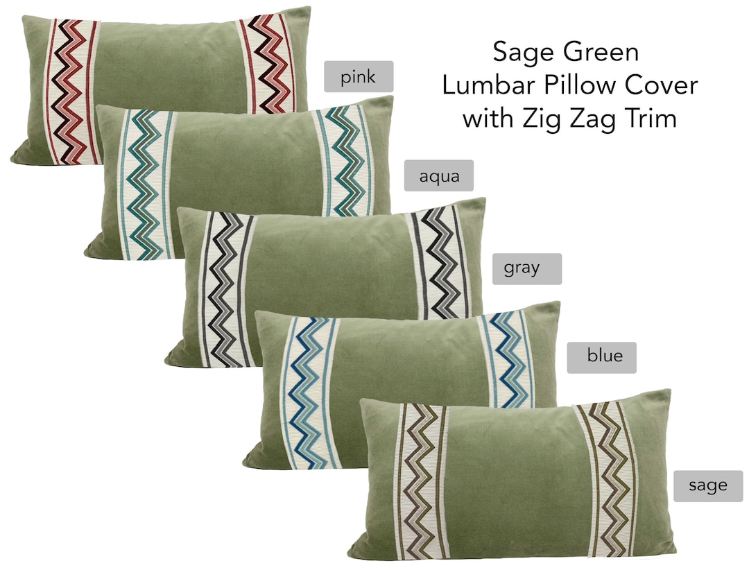 Sage Green Lumbar Pillow Cover With Zig Zag Trim SELECT TRIM COLOR Etsy