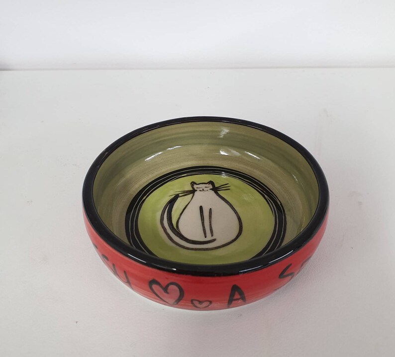 Cat bowl. Unique handpainted pottery Cat Bowl. Ceramic Cat Etsy