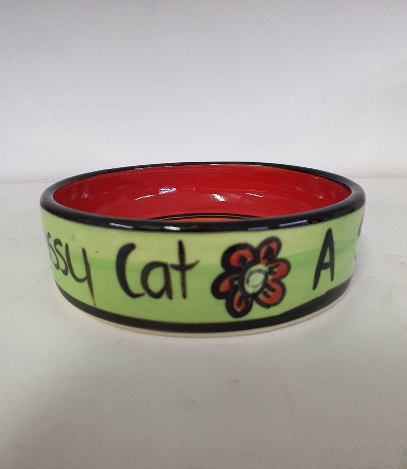 Cat bowl. Unique handpainted Ceramic Cat food bowl in red and Etsy