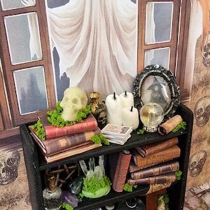 OOAK Stunning witches hutch cabinet with spooky themed contents, cabinet, miniature dollhouse spooky witch haunted  1:12 scale