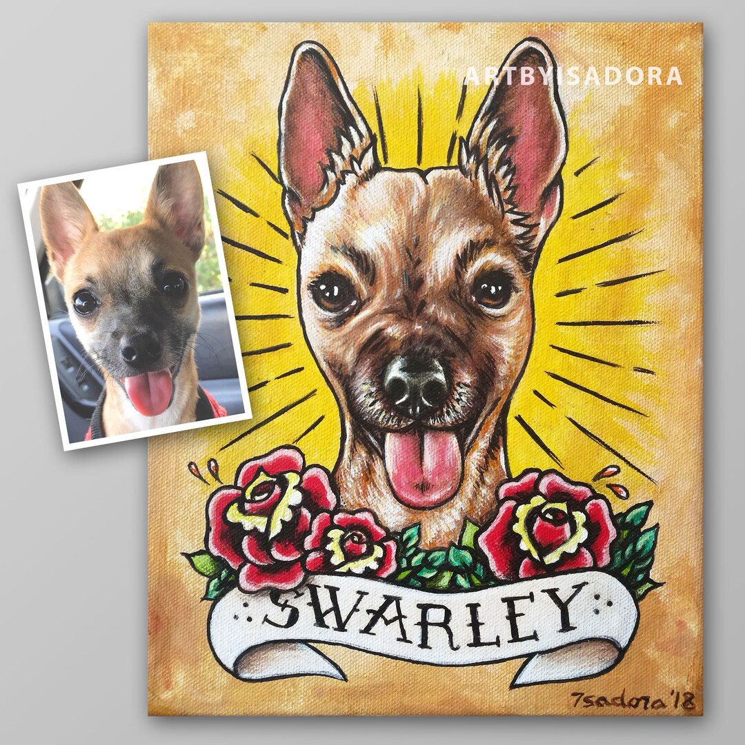 Custom Tattoo Style Pet Portrait – Hand-painted Dog or Cat Art - Etsy