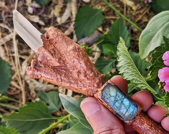 Quartz Crystal, Copper, and Labradorite Mesquite Wand, Christmas gift for witchy best friend, rustic bridesmaid gift, Yule gift for mom