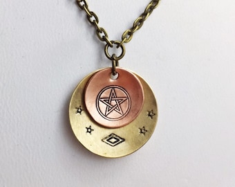 Pentacle &  Runes Necklace. viking jewelry for sister, nordic pendant for best friend, witchy gift for wiccan,  protection necklace
