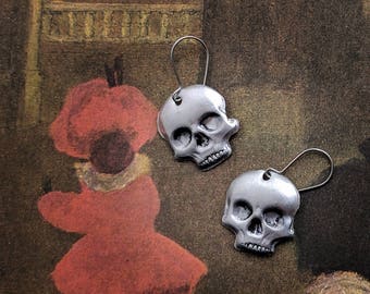 Halloween Aluminum Skull Earrings, present for Rockabilly friend, bridal gift for bridesmaids, wedding gift for halloween bridal shower