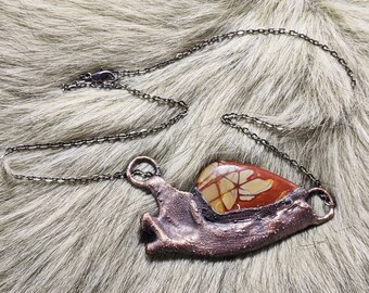 Real Opossum Jaw and Mookaite Jasper Necklace, ethical bone jewelry for witch, weird Christmas gift for goth girl, oddities jewelry