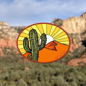 Adesivo montagna di cactus, decalcomania in vinile con paesaggio desertico, arte naturalistica e di viaggio, decorazione del deserto