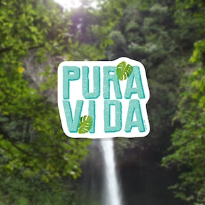 Adesivo Pura Vida, Adesivo Natura Vegetale, Adesivo Bottiglia Acqua Foglia, Adesivo Avventura Viaggio, Adesivo Vinile Costa Rica, Regalo per Amante dell'Outdoor