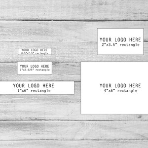 May include: A graphic showing different rectangle sizes for a logo. The sizes are 0.5 inches by 2.5 inches, 1 inch by 2.625 inches, 1 inch by 6 inches, 2 inches by 3.5 inches, and 4 inches by 6 inches.