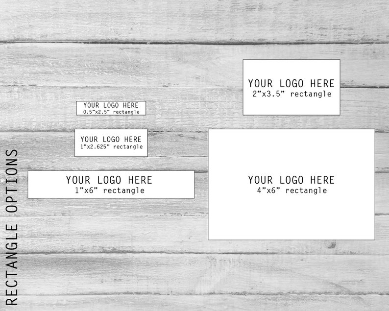 May include: A graphic showing different rectangle sizes for a logo. The sizes are 0.5 inches by 2.5 inches, 1 inch by 2.625 inches, 1 inch by 6 inches, 2 inches by 3.5 inches, and 4 inches by 6 inches.