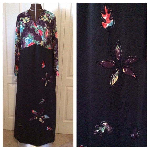 Vintage 70's Floral Print Maxi Dress XL