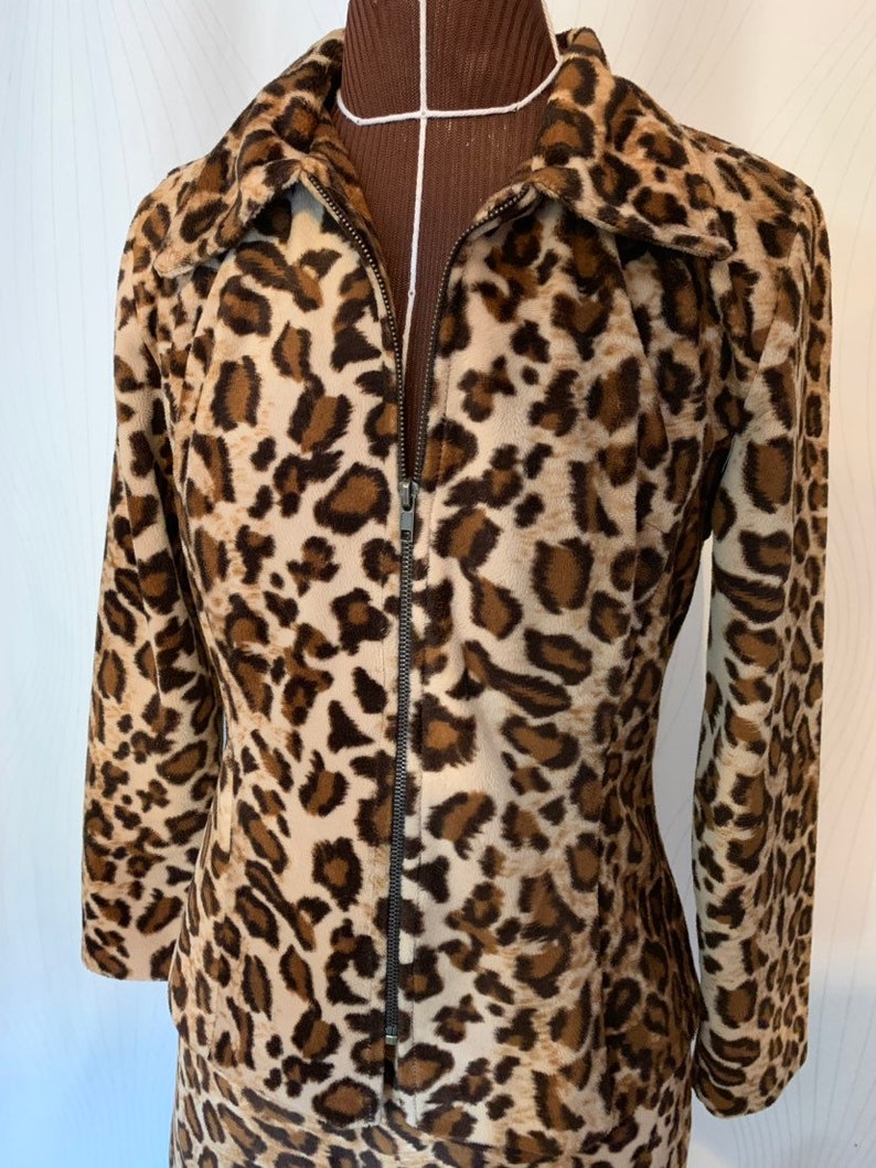 Vintage 90\u2019s Faux Leopard Jacket Mini Skirt Set