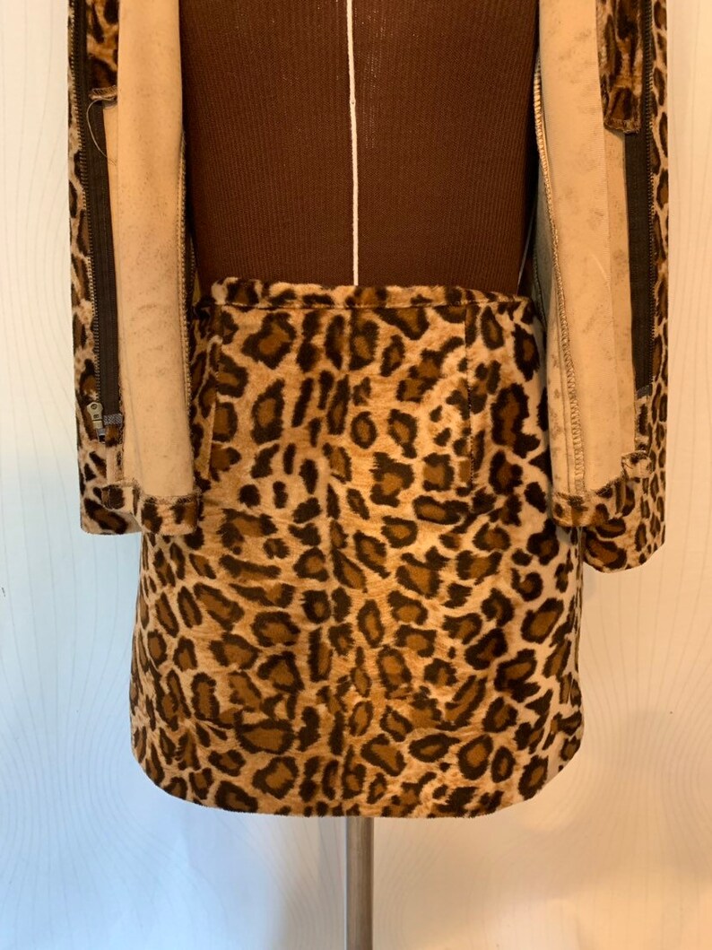 Vintage 90\u2019s Faux Leopard Jacket Mini Skirt Set