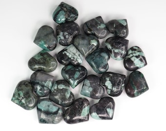Genuine Emerald Hearts, Gemstone Hearts, Emerald Heart palm, Black Tourmaline, Emerald Black Tourmaline Crystal matrix, Successful Crystal