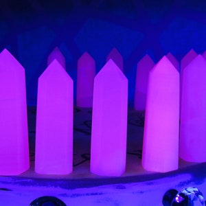 Mangano Calcite, Pink Gemstone Towers, Pink Calcite, Mangano Calcite Tower, Self Healing Gemstone, UV reactive crystal