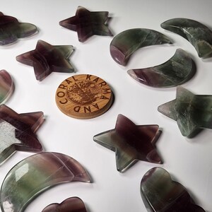 Silky Rainbow Fluorite Clouds Stars Moons, Gemstone Clouds, Gemstone Stars, Gemstone Crescent Moons, Harmonizing Energy, Grounding Crystal