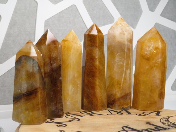 Golden Healer Quartz, XL Golden Healer Towers, Yellow Hematoid, Energy Boosting, Balancing, Sun Energy Crystal, Transformation Stone,Healing
