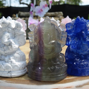 Gemstone Ganesha, Crystal Ganesha, Howlite, Rainbow Fluorite, Blue Smelt Quartz, Rose quartz, Healing Gemstone, wisdom stone