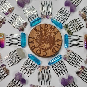 Gemstone Hair Combs, Crystal Hair Picks, Super 7 Crystal Hair Comb, Gemstone Hair Comb, Aura Quartz Hair mini comb, Gemstone Hair Accessory