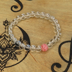 Pulseira de rodocrosita e quartzo transparente, pedra preciosa de rodocrosita, pulseira de cristal, pedra energética, cristal rosa, pedra preciosa energizante
